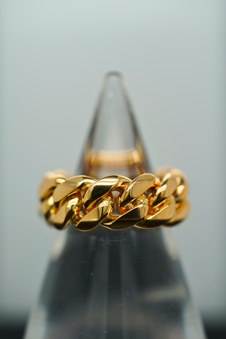 Solid Miami Cuban Ring 14K Yellow Gold