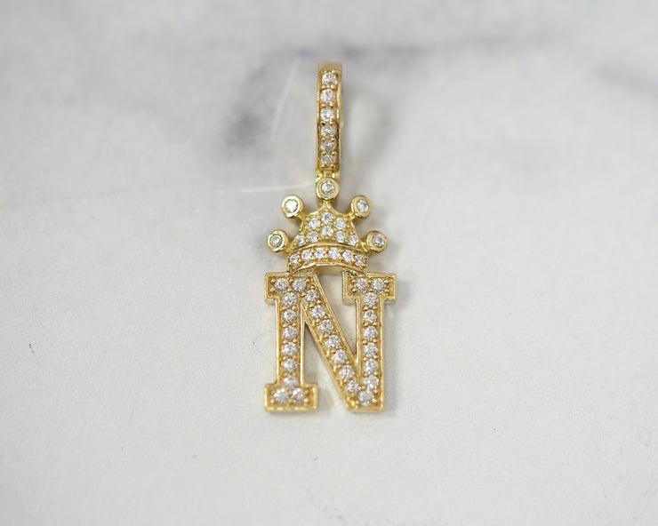 Letter N With Crown 14k Yellow Gold