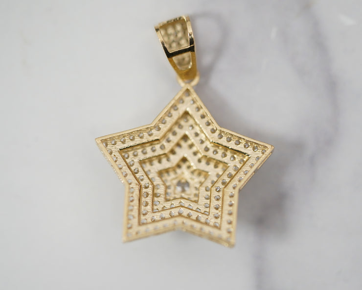 CZ Layered Star Pedant 14k Yellow Gold