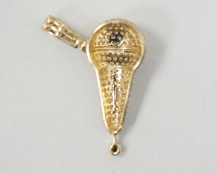 CZ Microphone W/Stone Pendant 14k Yellow Gold