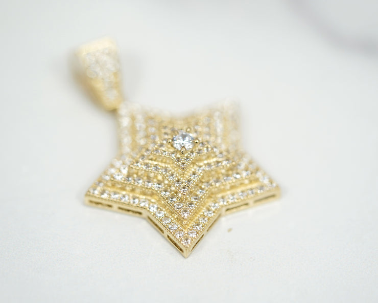 CZ Layered Star Pedant 14k Yellow Gold