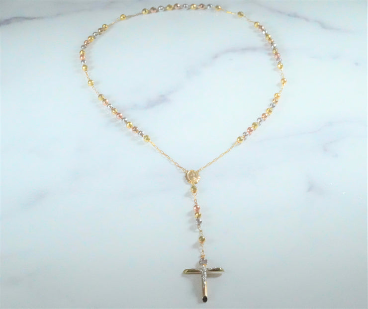Rosarie With Jesus Cross 14K Tri-Color Gold
