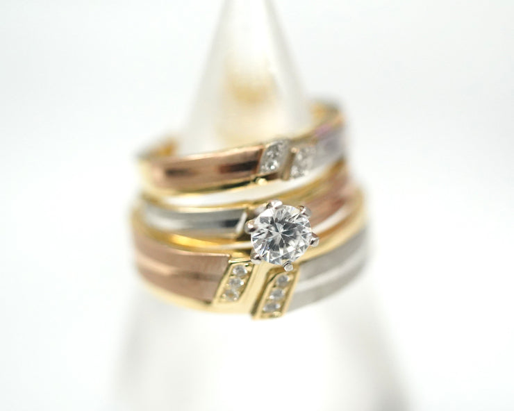 Tri color Gold Trio CZ 14K White/Yellow/Rose Gold