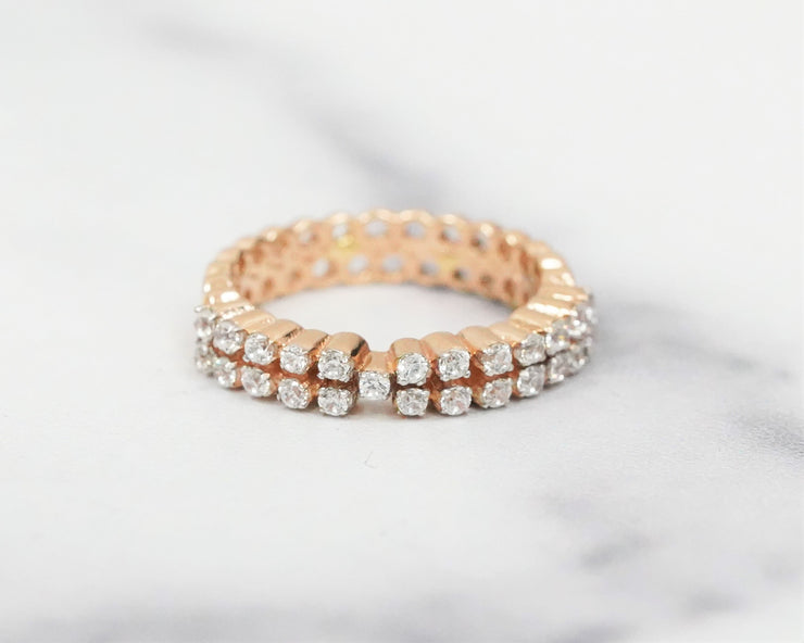 2 Line Cz 14K Yellow Gold