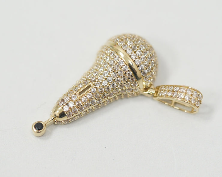 CZ Microphone W/Stone Pendant 14k Yellow Gold