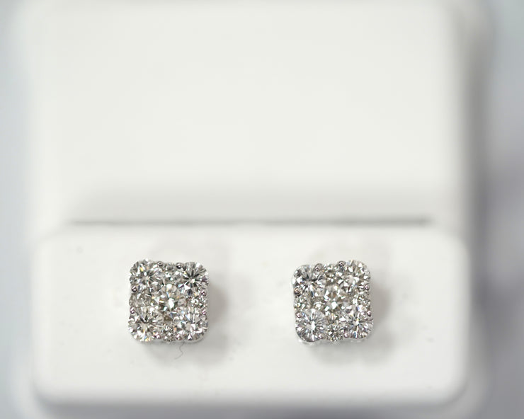 0.75ct Natural Diamond Earring Square 14K White Gold
