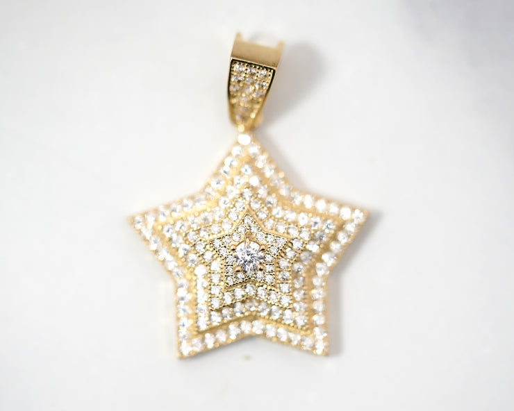 CZ Layered Star Pedant 14k Yellow Gold