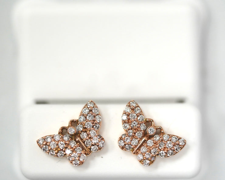 0.71Ct Diamond Butterfly Earrings 14K Rose Gold