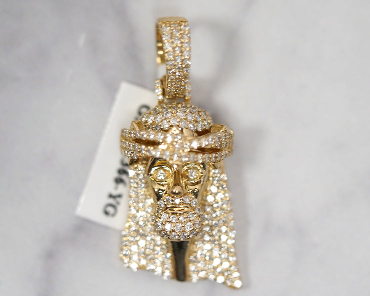 1.3ct Round Diamond Jesus Head Pendant 14k Yellow Gold