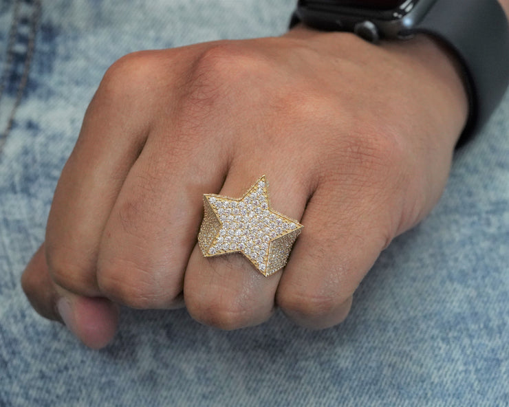 5 Point Star Mens Ring 14K Yellow Gold