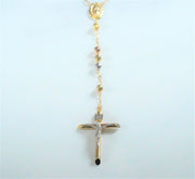 Rosarie With Jesus Cross 14K Tri-Color Gold