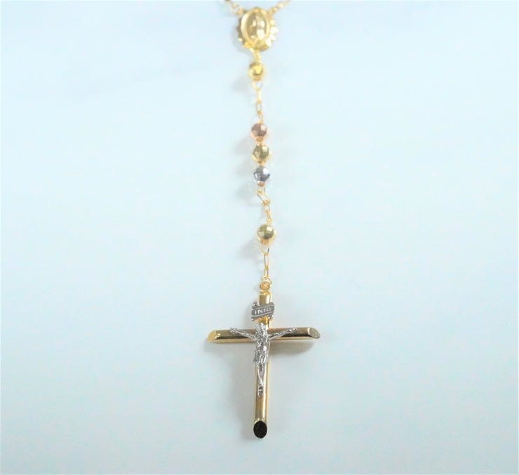 Rosarie With Jesus Cross 14K Tri-Color Gold