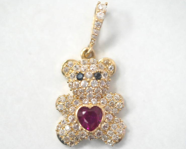 Teddy Bear w/ Red Heart 14K Yellow Gold