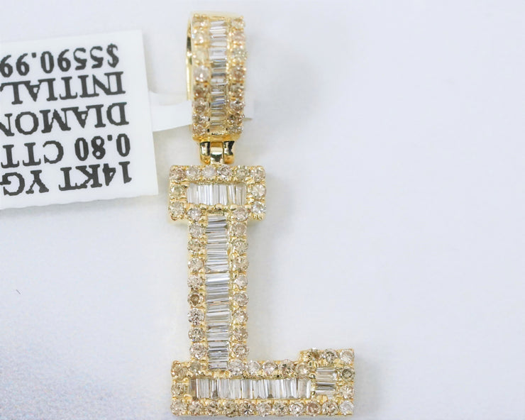 0.80 Ct Diamond Baguette Letter L 14K Yellow Gold