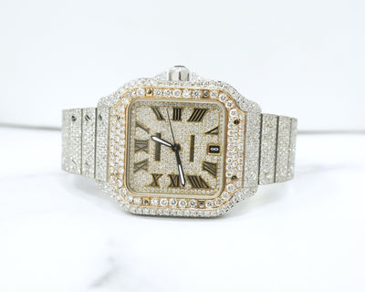 Cartier De Santos Iced Out Yellow Gold Dial