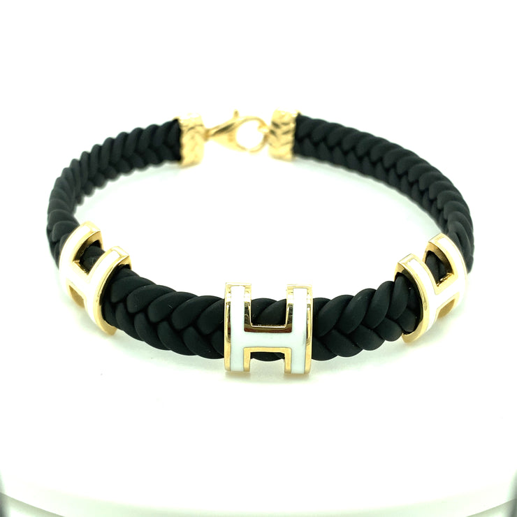 Rubber & Gold H Bracelet