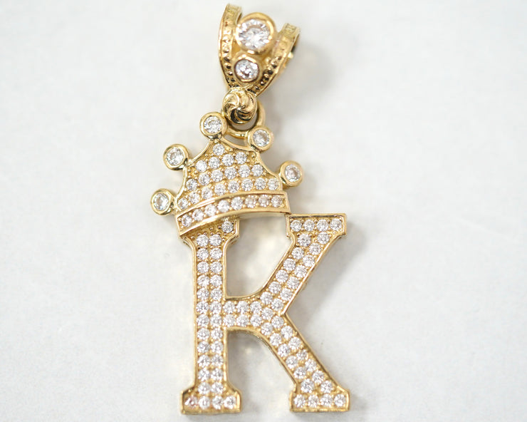Letter K Pendant W Crown 14K Yellow Gold