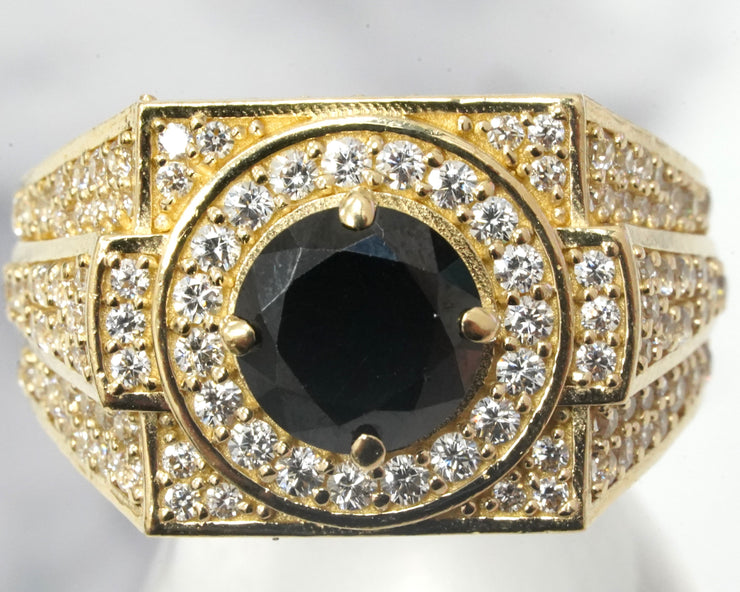 Black Circle CZ Ring 14K Yellow gold