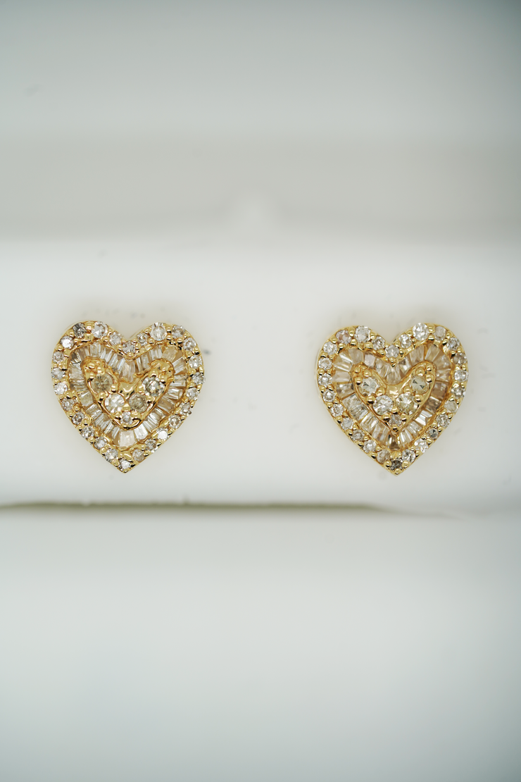Heart Baguette yellow Gold Earrings
