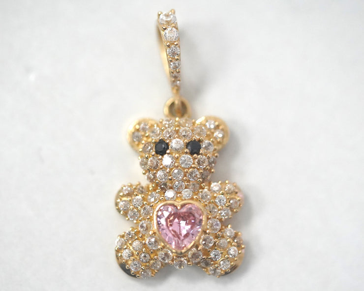 Teddy Bear w/ Pink Heart 14K Yellow Gold
