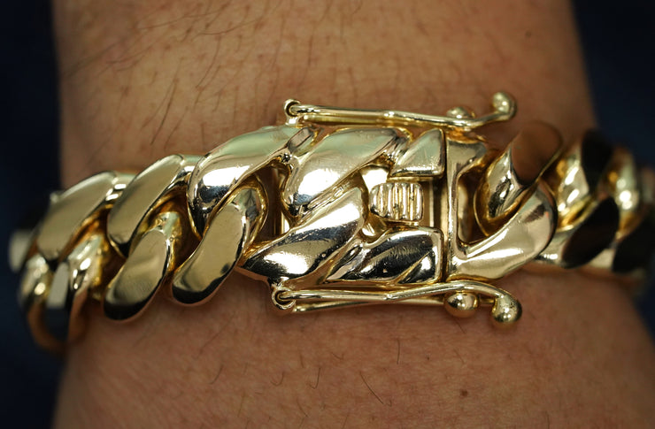 Solid Miami Cuban Bracelet 14K Yellow Gold