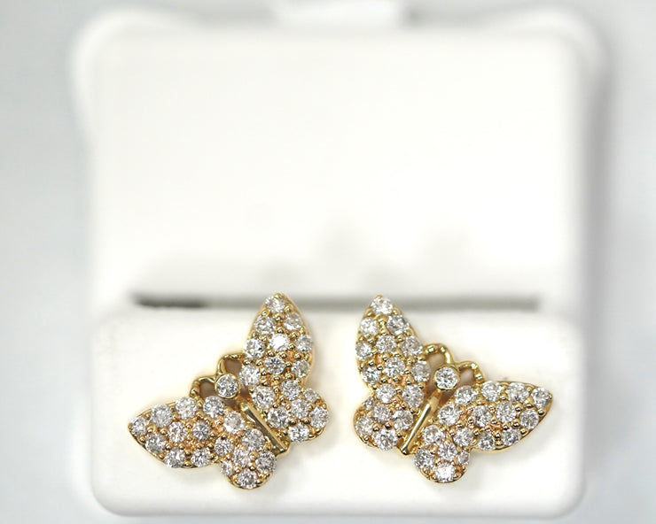 0.71Ct Diamond Butterfly Earrings 14K YellowGold