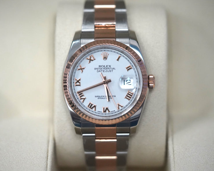 Pre Owned Rolex Date Just 36MM 116231 Rose Gold Two Tone Oyster Band