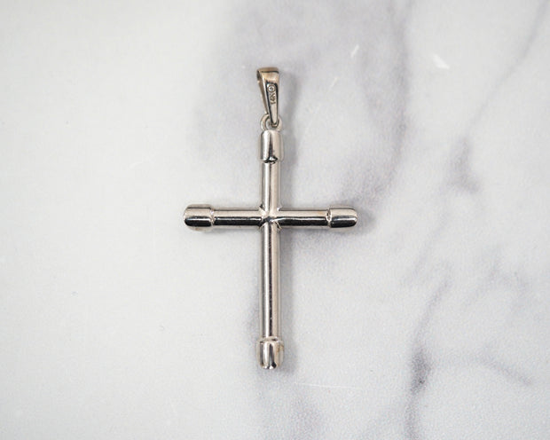 Cross Slopped 1.5in 14k White Gold