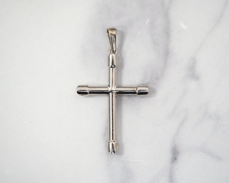 Cross Slopped 1.5in 14k White Gold