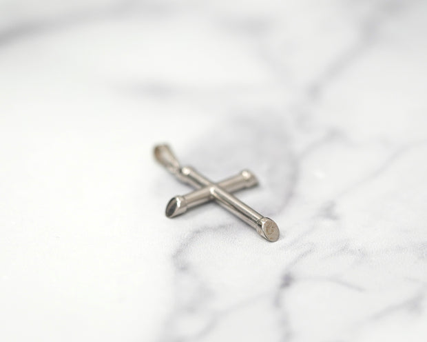 Cross Slopped 1.5in 14k White Gold